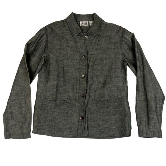 Chico’s Linen Blend Jacket Dark Gray Button Front Closure Pockets Size S - Picture 1 of 9